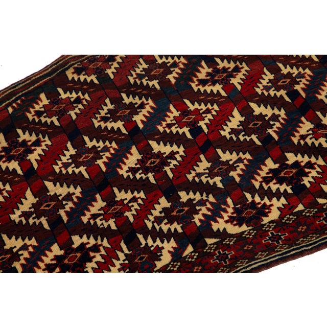 1900s Antique Afghan Yamoud Burgundy Wool Rug Handmade With Allover Pattern For Sale In New York - Image 6 of 9