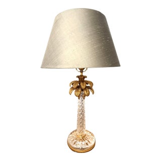 Italian Rock Crystal Bronze Dore Palm Tree Table Lamp For Sale