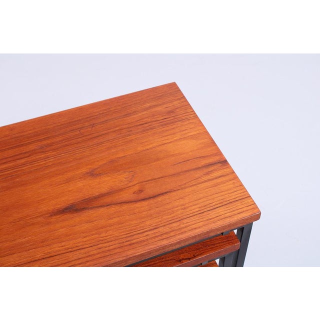 Teak and Black Iron Nesting Tables by Cees Braakman for Pastoe, 1950s, Set of 3 For Sale - Image 10 of 18