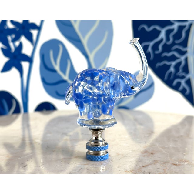 2020s Glass Elephant Lamp Finial in Blue For Sale - Image 5 of 6