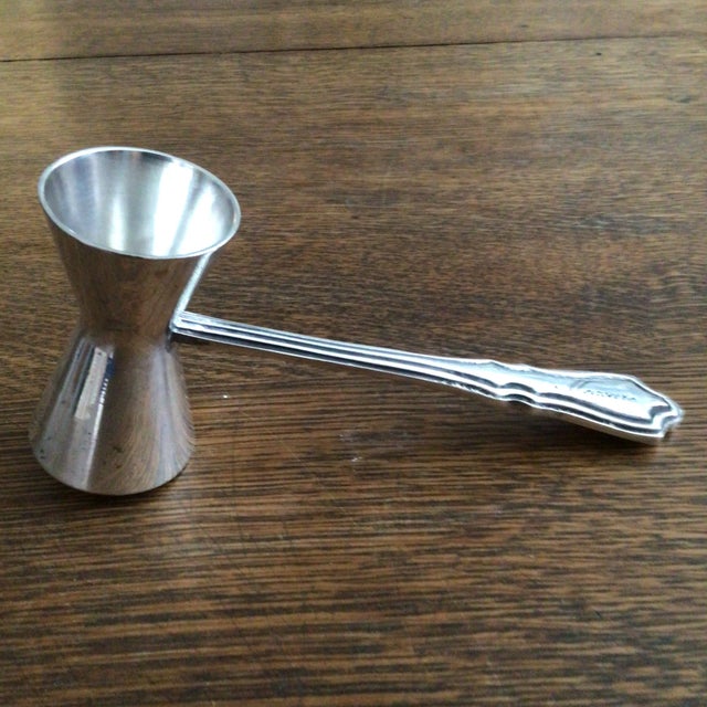 English Vintage French Silver Double Jigger With Etched “Measure” on the Handle For Sale - Image 3 of 13