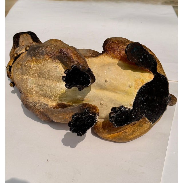 Large 19th Century English Cold-Painted Terracotta Bulldog Figure With Glass Eyes For Sale - Image 16 of 17