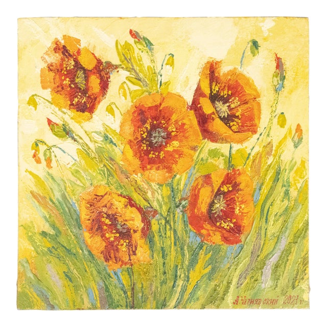 Impressionist Poppies Floral Oil Painting For Sale