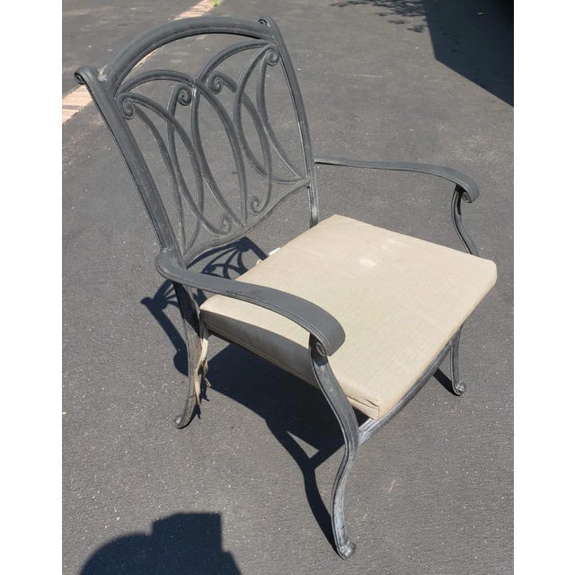 Vintage Cast Aluminum Patio Table & 4 Armchairs with Cushions Chairish