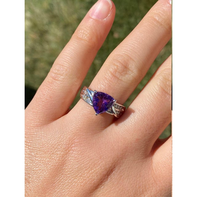 The Eldridge: Ladies 14K Trilliant Cut Amethyst and Diamond Cocktail Ring For Sale - Image 9 of 10