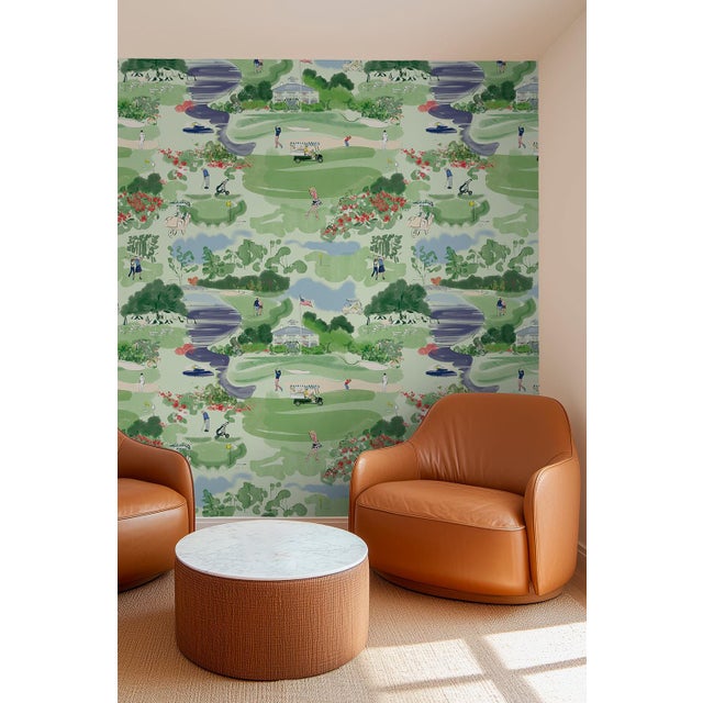 Golf Course Toile Grasscloth Wallpaper by House Party | 8 Yards For Sale - Image 10 of 10