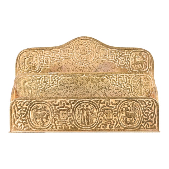Tiffany Studios New York Zodiac Pattern Bronze Doré Letter Rack For Sale