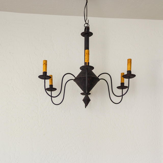 Black Tin Colonial Six Arm Chandelier in the Style of Richard D Scofield For Sale - Image 11 of 12