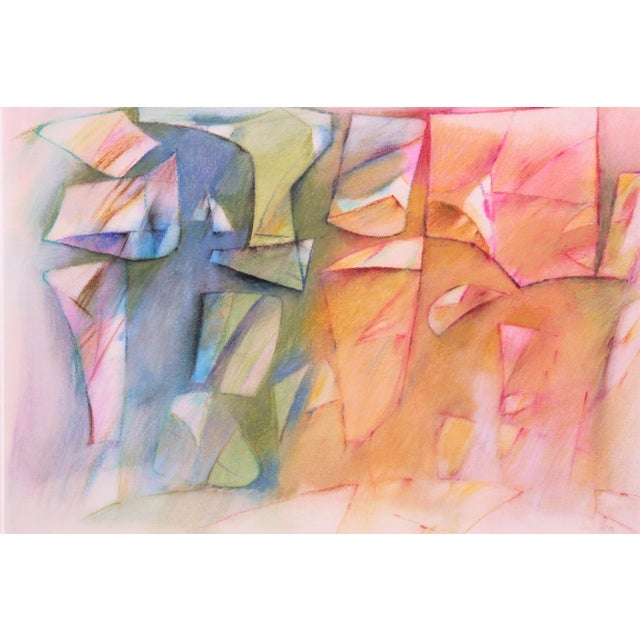 1970s Blue, Orange and Pink Geometric Abstract Painting For Sale - Image 4 of 5