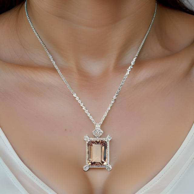 Natural Smoky Topaz Diamond Necklace 20" 14k Gold 38.38 TCW Certified For Sale - Image 11 of 16
