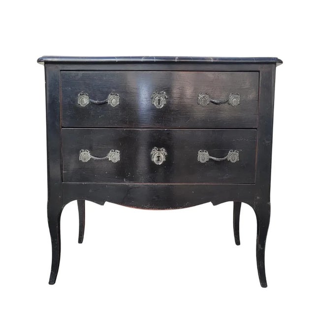 Black louis xv-style chest of drawers, ebonized wood and marble, vintage, 20th century – france exquisite black french...
