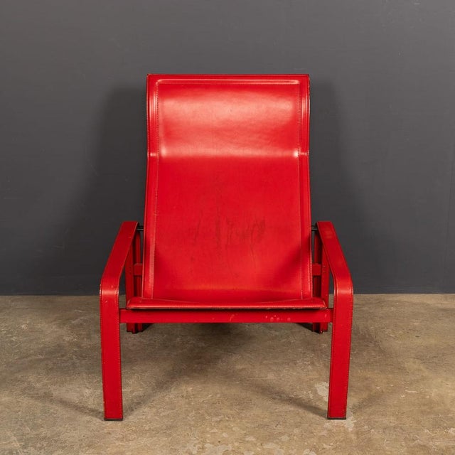 Contemporary 20th Century Italian Red Leather Chair by Toussaint & Angeloni for Matteo Grassi, 1970 For Sale - Image 3 of 18