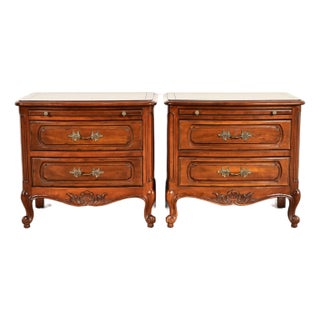 Century Furniture French Provincial Louis XV Carved Cherry Wood Nightstands, Pair For Sale