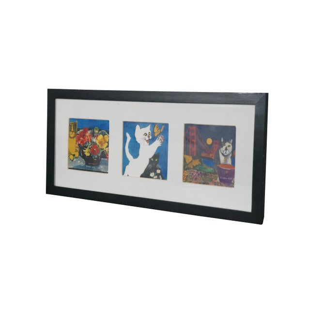 Late 20th century framed triptych of watercolor on paper paintings by Peruvian Folk Artist Elden Rosi - the first showing...