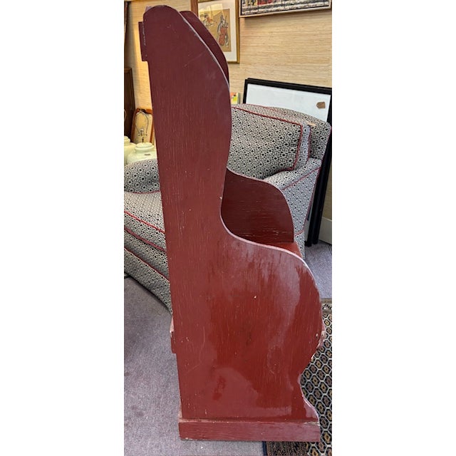 American Primitive Folk Art Carved Wood Settle Bench For Sale - Image 4 of 8