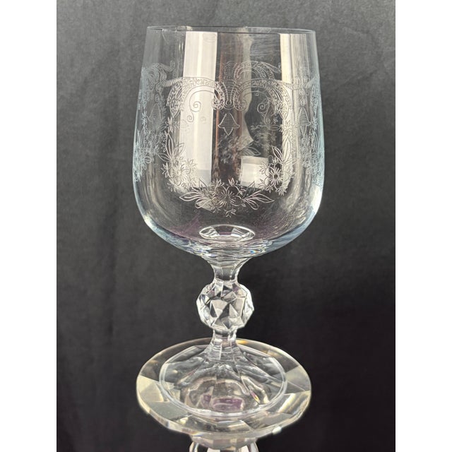 Transparent Cascade Etched Crystal Stemware • Complete 36‑Piece Service With Jewel‑Cut Sphere Stems For Sale - Image 8 of 11