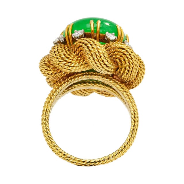 Vintage 13.32 Carat Untreated Type A Jadeite Jade Curved Gold Wire Floral Ring. Stamped Made In France. Likely made in the...