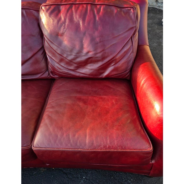Hancock & Moore Sundance Burgundy Leather Sofa With Nailhead Trim and Turned Bun Feet For Sale - Image 18 of 18