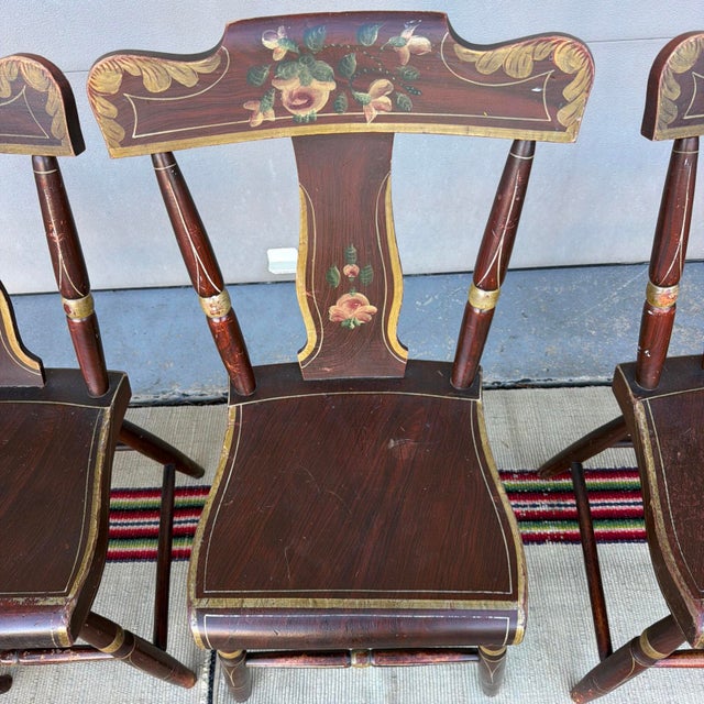 Farmhouse Set of 6 19th C. Adams/York County Pa Paint-Decorated Plank Seat Kitchen Windsor Chairs For Sale - Image 3 of 18