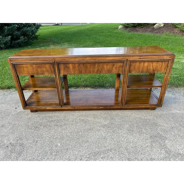 Drexel Heritage Accolade Campaign Console Table - Vintage Sideboard or Sofa Table With Brass Hardw For Sale - Image 9 of 12