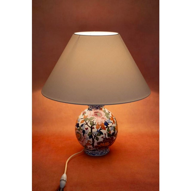 1980s Polychrome Earthenware Lamp Base with Peony Decoration from Gien, France, 1971-1984 For Sale - Image 5 of 11