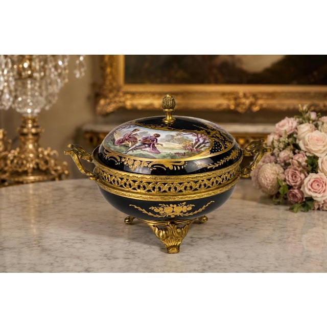 Metal Early 20c French Sevres Louis XVI Blue Porcelain Bowl For Sale - Image 7 of 17