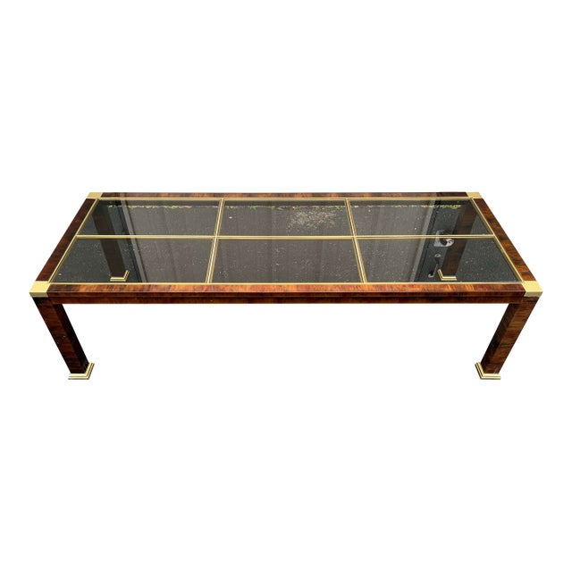 1970s Faux Tortoiseshell Smoked Glass and Brass Coffee Table For Sale