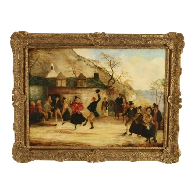 19th Large Premitive Landscape Painting Signed /Dated 1846 O/C With Original Magnificent Frame For Sale