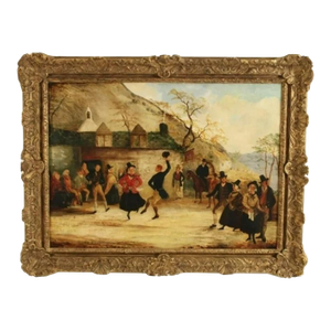 19th Large Primitive Landscape Painting Signed /Dated 1846 O/C With Original Magnificent Caved Frame