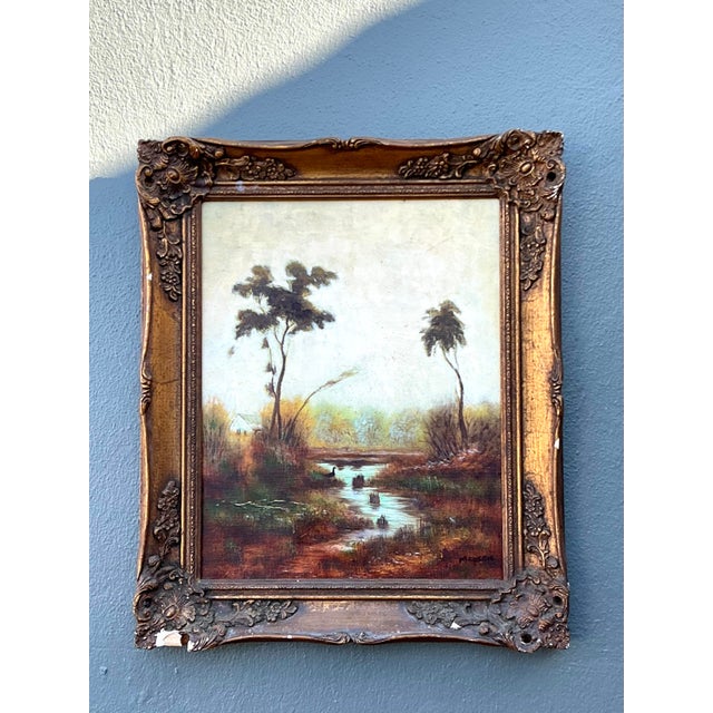 Mid 20th Century Vintage Original Landscape Oil on Canvas For Sale - Image 5 of 12