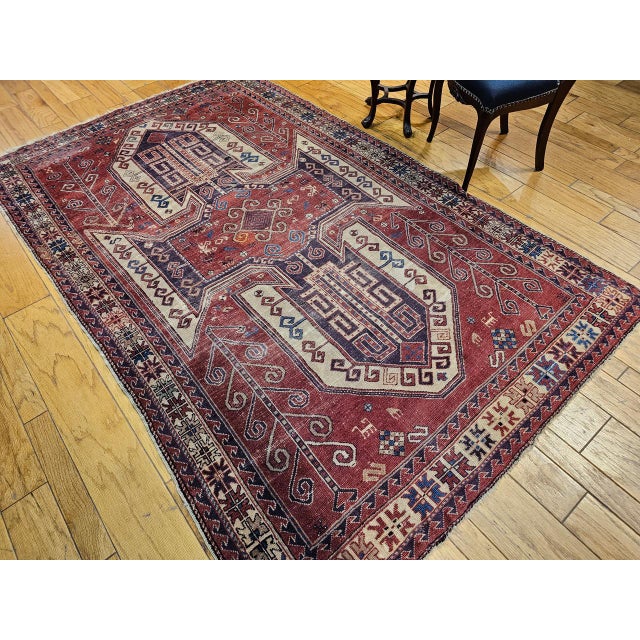 Tribal Antique Caucasian Kazak Sevan Area Rug, Handwoven Wool, Geometric Design, 1900s, 6' x 9' For Sale - Image 3 of 17
