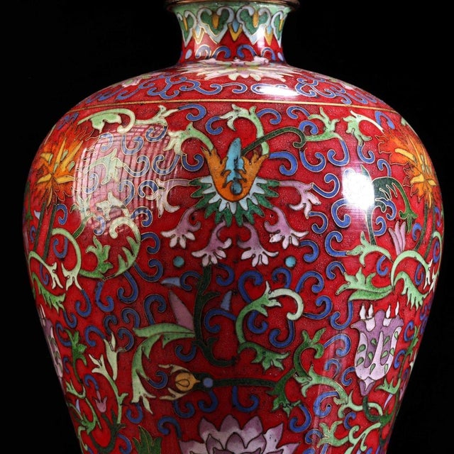 Pair of Gilt Bronze Cloisonné Enamel Floral Meiping Vases For Sale - Image 9 of 9