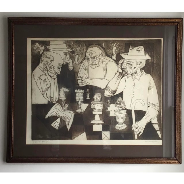 Mid-Century Modern Mid 20th Century "Game of Kings" Cubist Style Figurative Serigraph by Irving Amen, Framed For Sale - Image 3 of 3