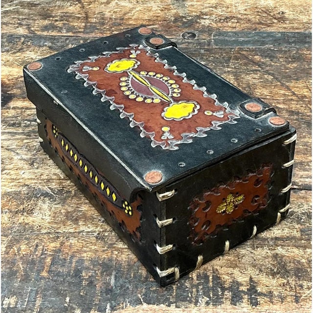 Vintage Handcrafted Leather Trinket Box For Sale - Image 12 of 12