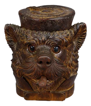 Arrow Leftarrow Right Pinterest Button a Wooden Carved Black Forest Tobacco Box Terrier Head Ca. 1900