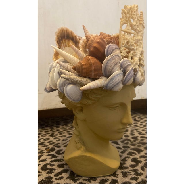 Shell-Encrusted Bust in Farrow & Ball With Antique Chinese Carved Relic For Sale - Image 12 of 12