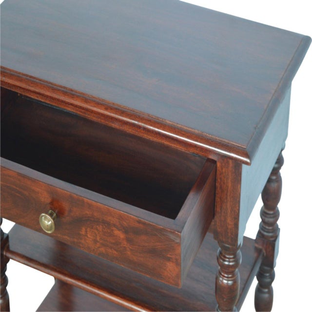 Cherry Finish Mango Wood Side Table With Turned Legs For Sale - Image 4 of 6