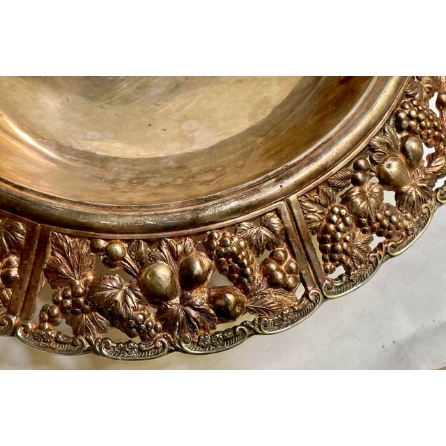 Mid-Century Modern Mid 20th Century Silver Plate Fruit Embossed Center Bowl Flower Display Serving Bowl Made Japan For Sale - Image 3 of 7