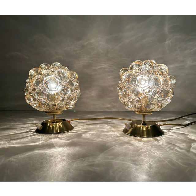 Vintage Bubble Glass and Brass Table Lamps from Glashütte Limburg, Set of 2 For Sale - Image 4 of 18