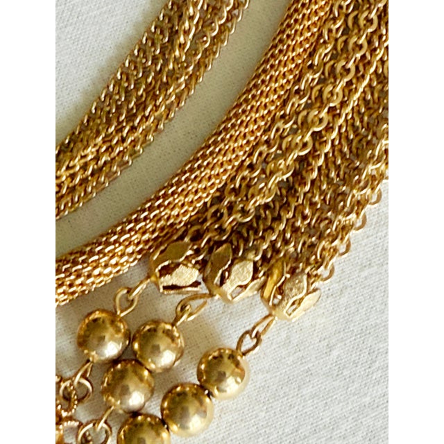 Gold Vintage 1970s Gold Tone Multi-Strand Tassel Bib Necklace, Etruscan Revival Style For Sale - Image 8 of 16