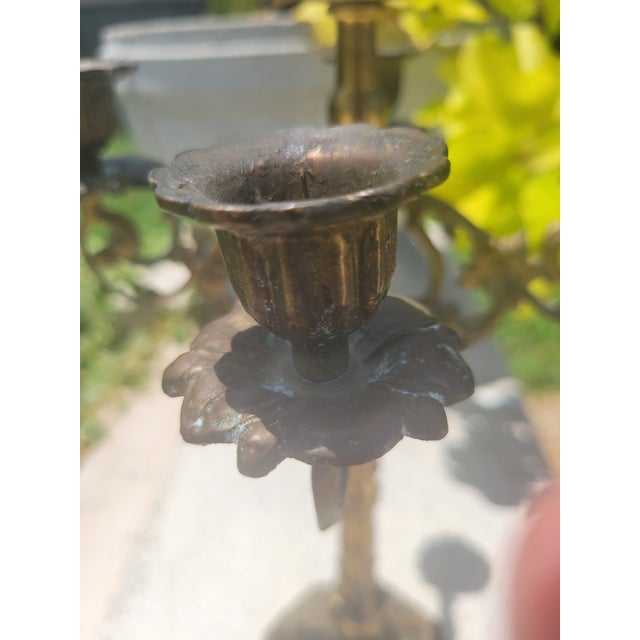 Vintage Five Arm Bronze Candelabra For Sale - Image 9 of 12