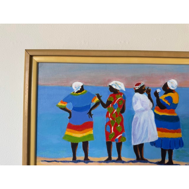 Vintage Florence Zevich Folk Art African Coastal Scene Oil on Board Painting, Signed and Framed For Sale In Miami - Image 6 of 11