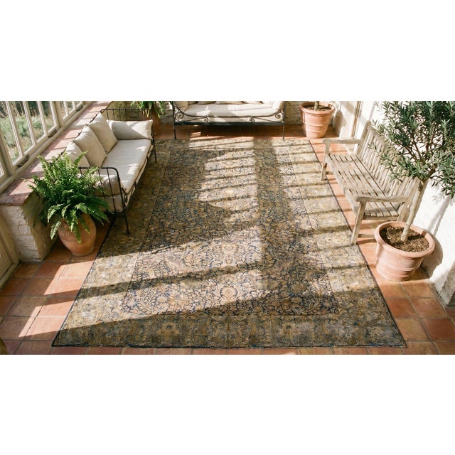Textile Rare Handmade Ivory Background Allover-Floral Design Rug Antique Persian Kirman For Sale - Image 7 of 8