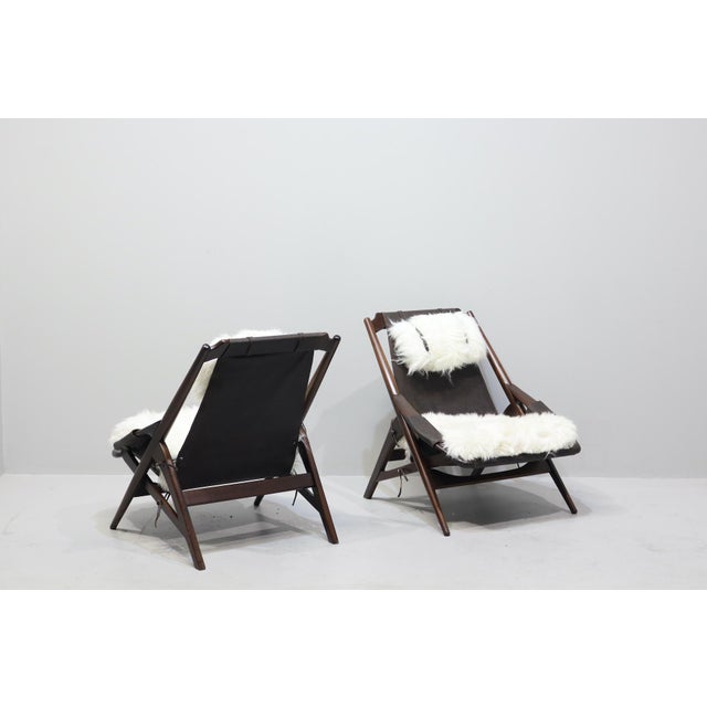 Mid-Century Modern Sheepskin and Leather Armchairs with Headrests by W.D. Andersag, 1959, Set of 2 For Sale - Image 3 of 17