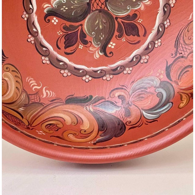 Wood Large Vintage Norwegian Hand-Painted Wooden Folk Art Bowl, Dated 1983 For Sale - Image 7 of 10