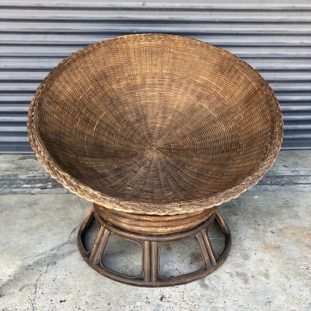 Vintage Wicker Swivel Papasan Chair | Chairish