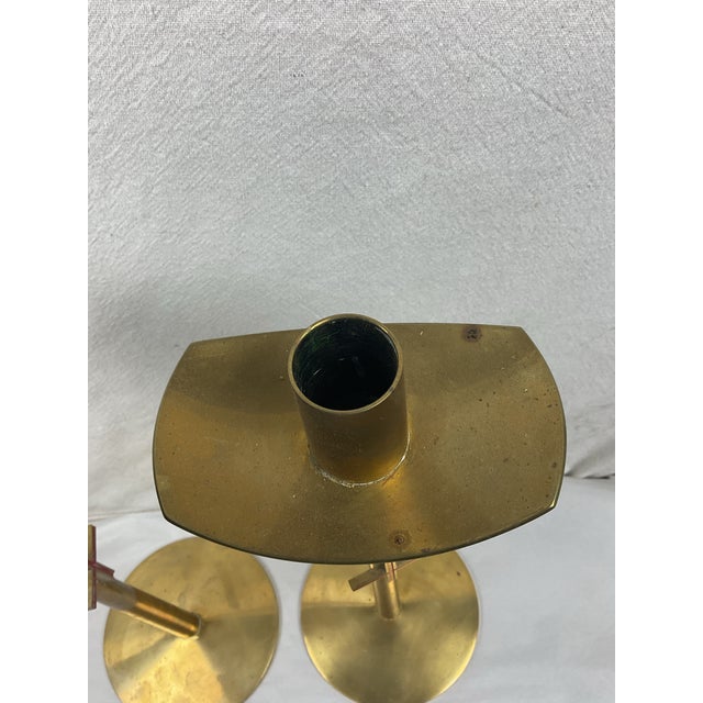 1960s Mid Century, Solid, Brass, Modernist Candleholders, in the Style of Tommi Parzinger For Sale - Image 5 of 12