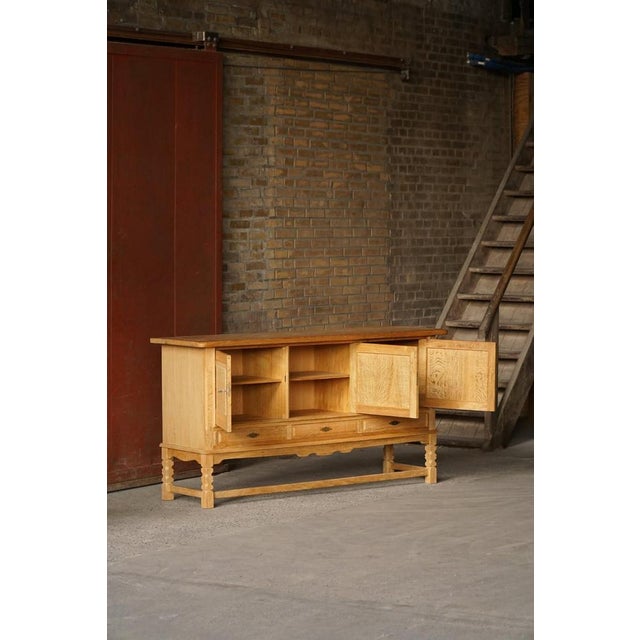 Mid-Century Danish Brutalist Sideboard in Oak attributed to Henning Kjærnulf, 1960s For Sale - Image 3 of 11