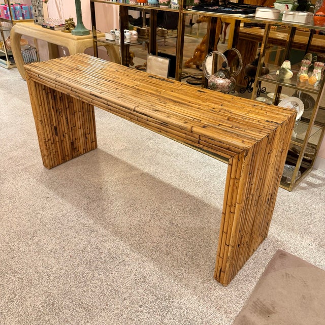 Boho Chic 1970's Gabriella Crespi Style Bamboo Console Table For Sale - Image 3 of 12