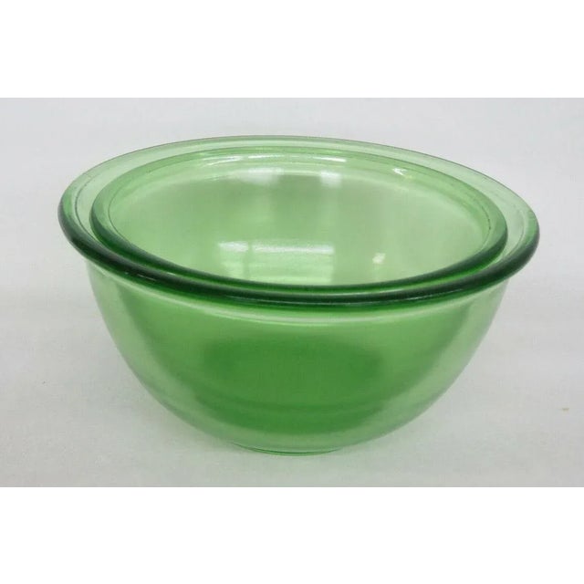 Traditional Hazel Atlas Green Uranium Depression Glass Set of 2 Nesting Mixing Bowls For Sale - Image 3 of 11